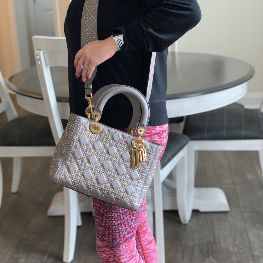 SOLD Lady Dior grey studded lambskin bag additiona
